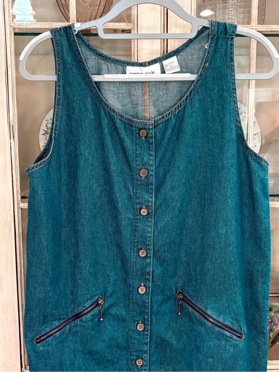 Center Aisle Dresses & Skirts - Sleeveless 100% Cotton Dark Blue Denim Midi Dress with Front Buttons